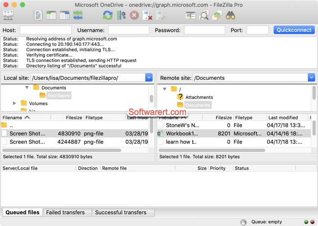 FileZilla Pro for Mac to connect Microsoft OneDrive, upload, download files via FTP.