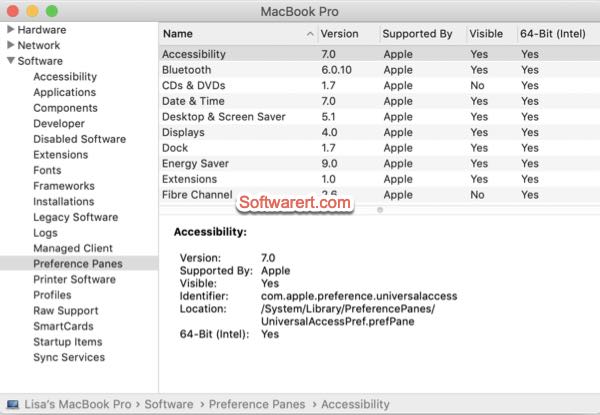 Mac system report software preference panes