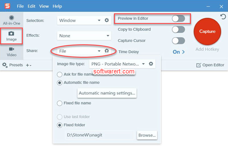 Automatically save screenshots to computer - Snagit
