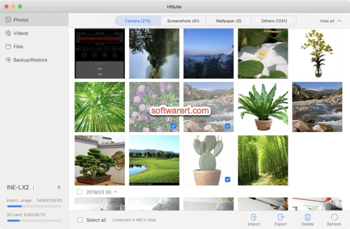 Hisuite to manage photos on Android phone from Mac