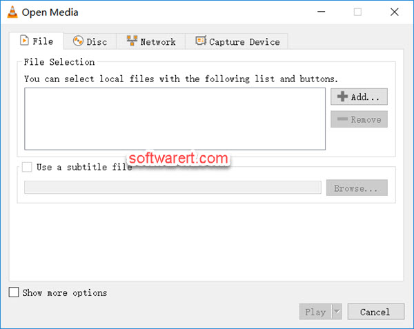 VLC media player for windows open media - add file