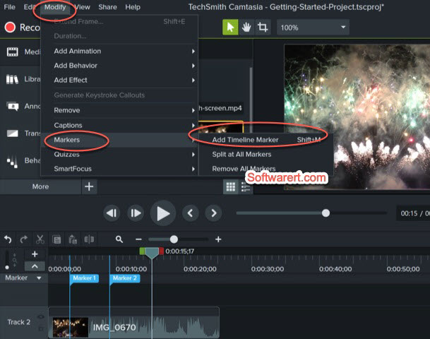 add marker to video camtasia