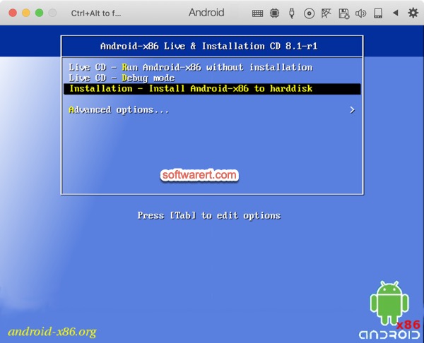 Android-x86 live & installation CD - install Android-x86 to hard disk - parallels Mac