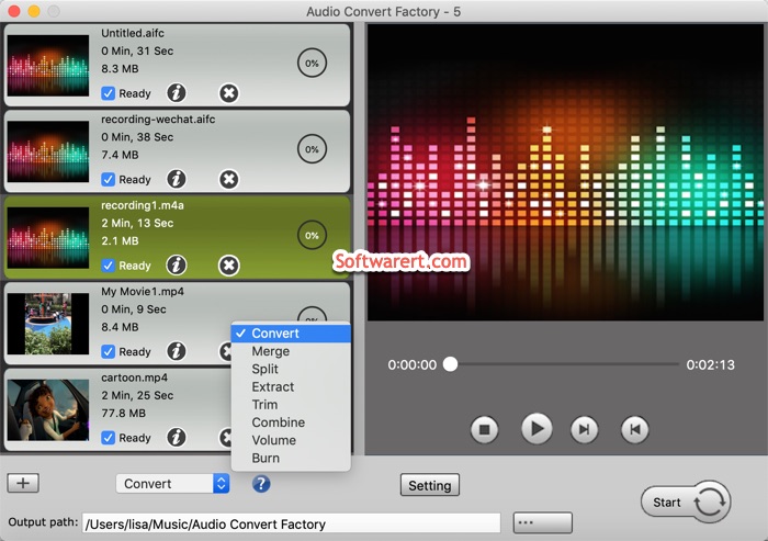 Audio Convert Factory for Mac - choose mode