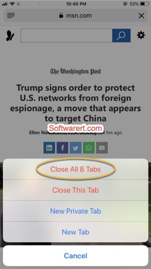 quickly close all safari tabs on iPhone