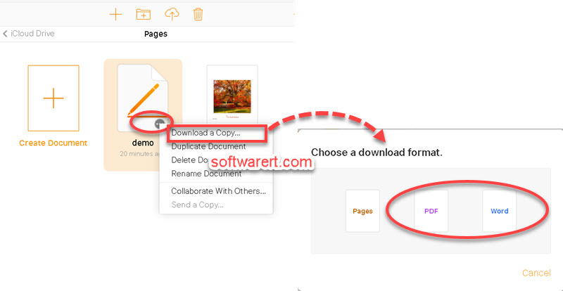 Convert pages to Word, PDF - iCloud