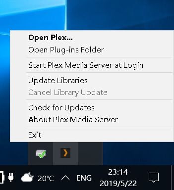 Plex media server - windows 10 system tray