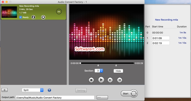 split audio, voice recording, voice memos on mac using audio convert factory