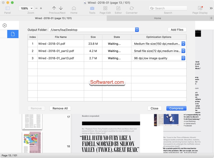 Batch compress multiple pdf file on Mac using pdf reader pro