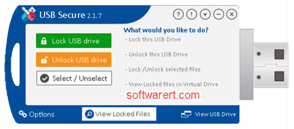 lock, unlock, view usb drive, selected files with usb secure