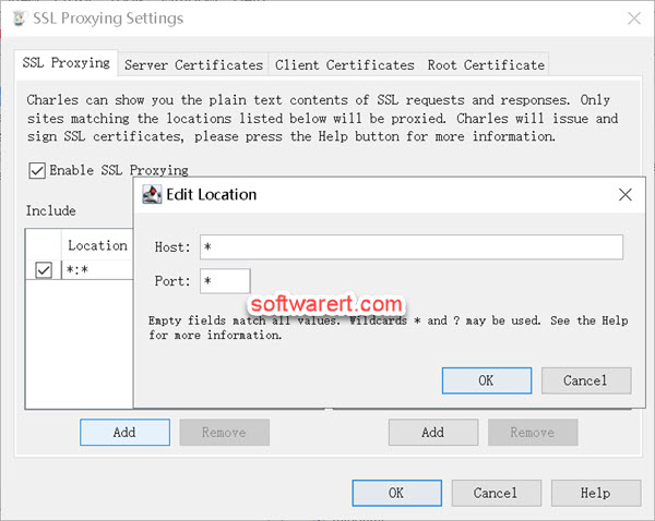 enable ssl proxying for all locations, host, domains in Charles proxy for windows