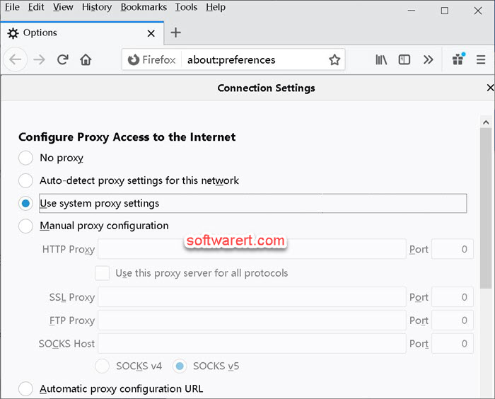 configure firefox connection to use windows system proxy settings