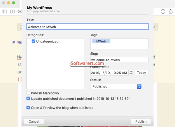 mweb for Mac - publish post, images to WordPress
