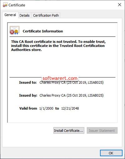 to install, trust Charles Root Certificate on windows 10 computer