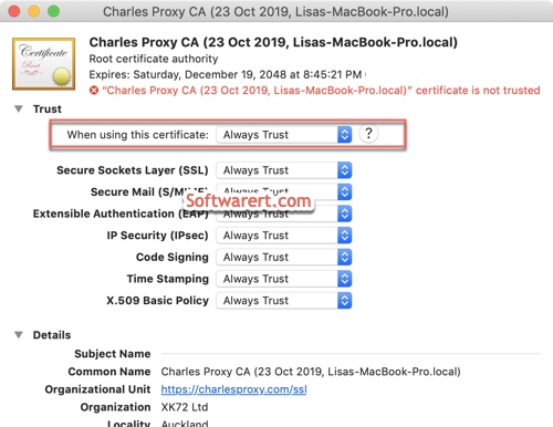 trust Charles proxy certificate in keychain access on Mac 