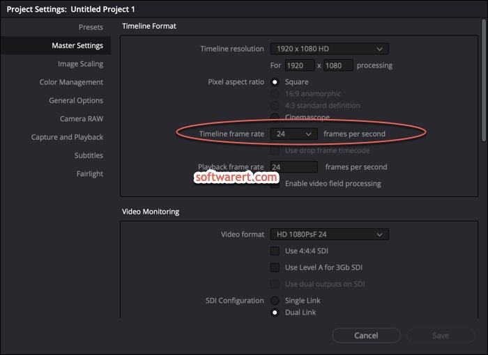 DaVinci Resolve change your timeline frame rate from project settings
