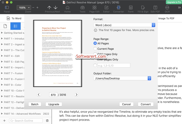 convert pdf to word .docx for free using PDF Reader Pro for Mac lite version