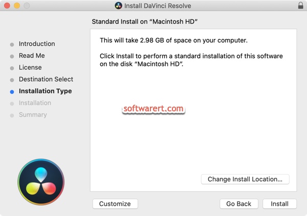 install davinci resolve Mac installer installation type