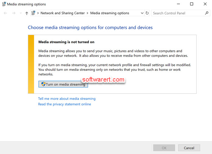 turn on media streaming from control panel media streaming options windows 10 computer