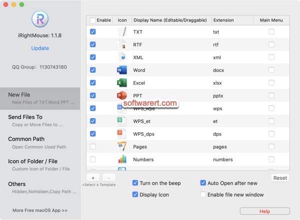 create new files, add new file types to context menu on Mac through irightmouse app