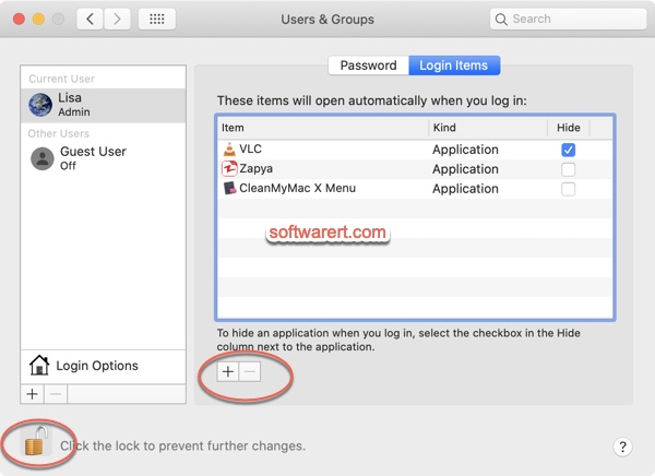 manage login items, apps from system preferences on Mac