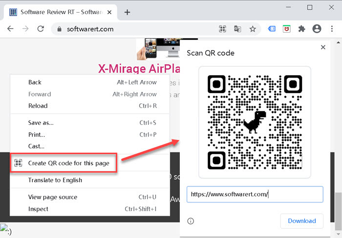 convert url links to qr codes using chrome web browser for windows