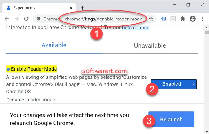 enable reader mode in flags of google chrome web browser on windows computer