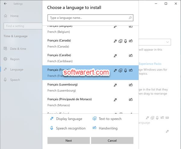 choose new language to install on windows 10 computer