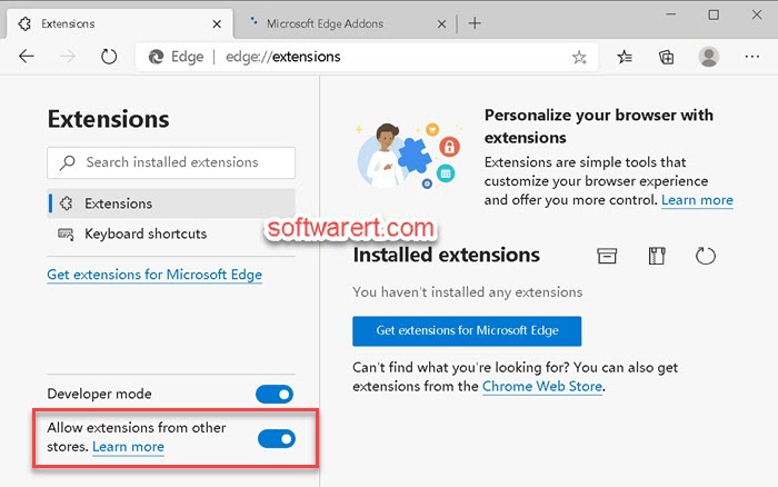 microsoft edge browser allow extensions from other stores
