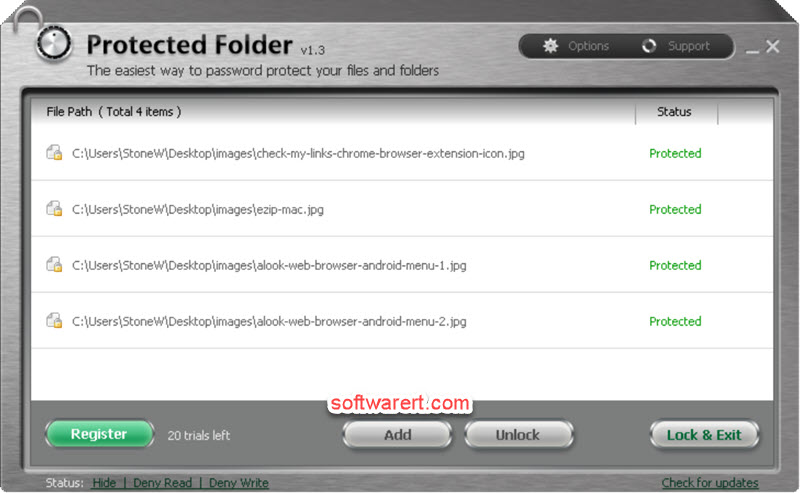 IObit Protected Folder for Windows main interface - lock, unlock files, folders on computer