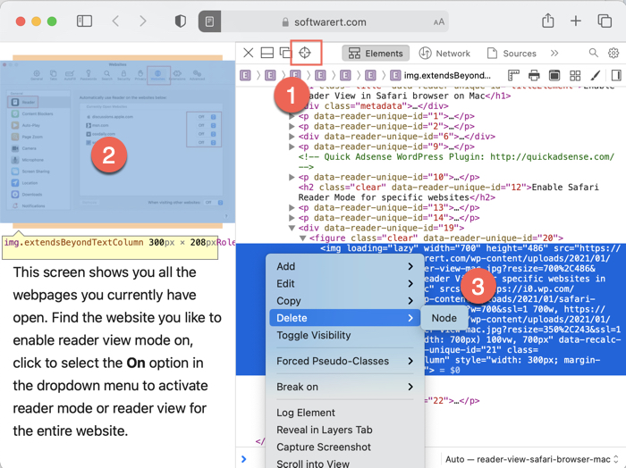 select, hide, delete image from web page inspect element safari mac