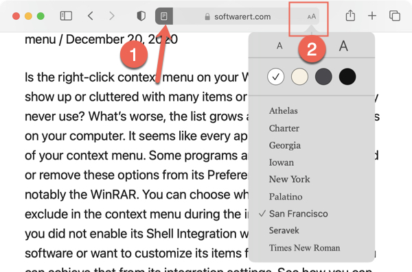 Enable Reader View in Safari browser on Mac