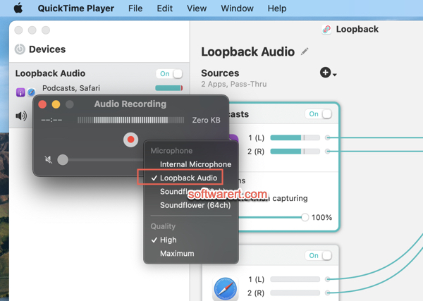 Record internal audio using Loopback and QuickTime player on Mac