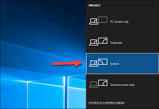 windows 10 project menu - extend display