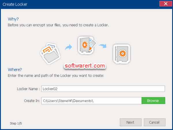 Folder Lock for Windows - choose locker name and location