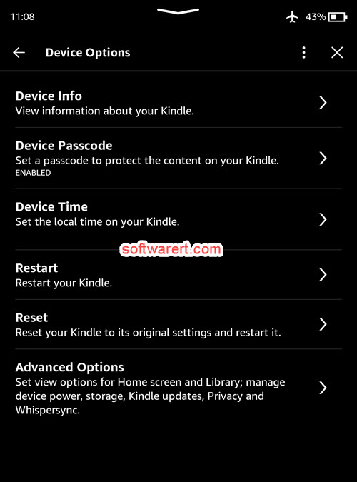 Kindle paperwhilte settings - device options
