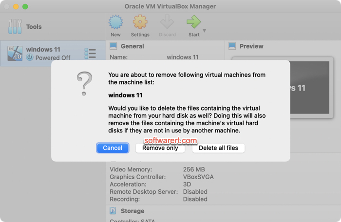 remove, delete virtual machines, guest OS from Oracle VM VirtualBox Manager on Mac