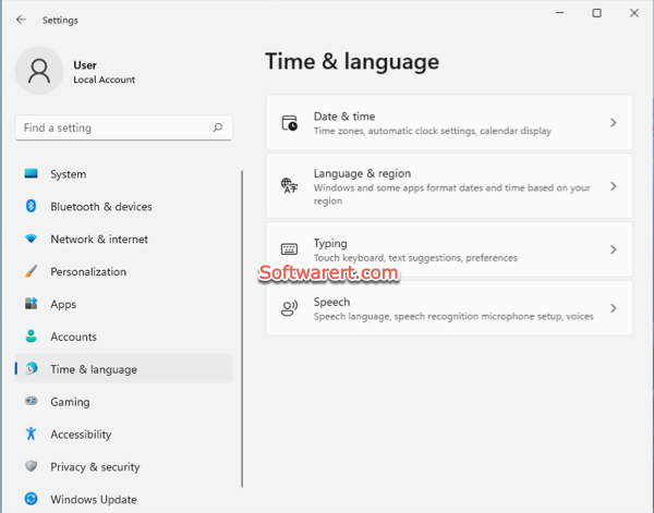 Windows 11 settings - time & language