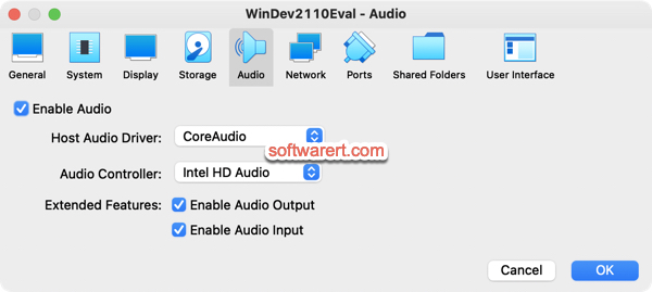 virtualbox for Mac audio settings