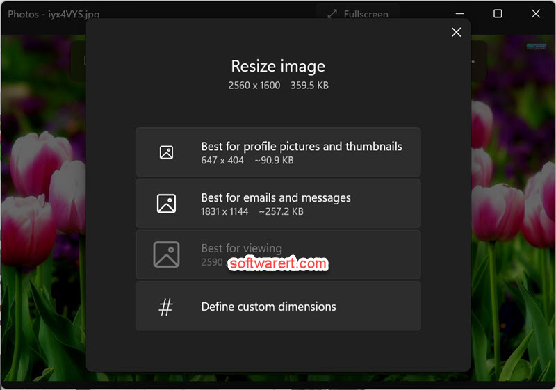 resize images, reduce file size, edit photo resolution using Photos app windows 11