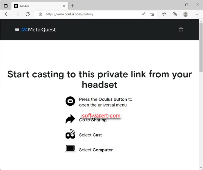 Meta Quest - Oculus casting Edge browser on computer