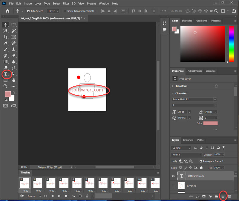 create a text layer as watermark for GIF file in Photoshop on Windows PC