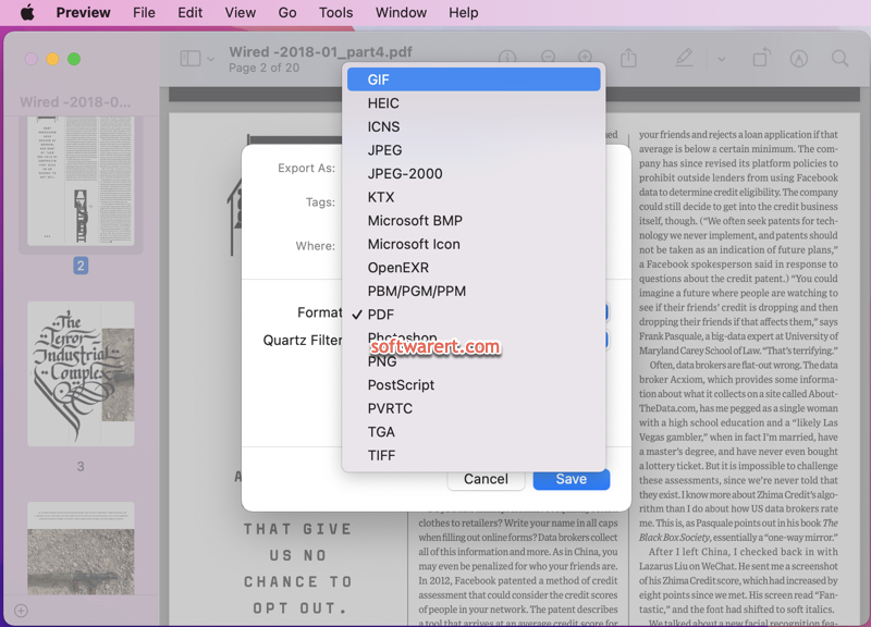 export PDF as GIF, convert pdf to gif using Preview app on Mac