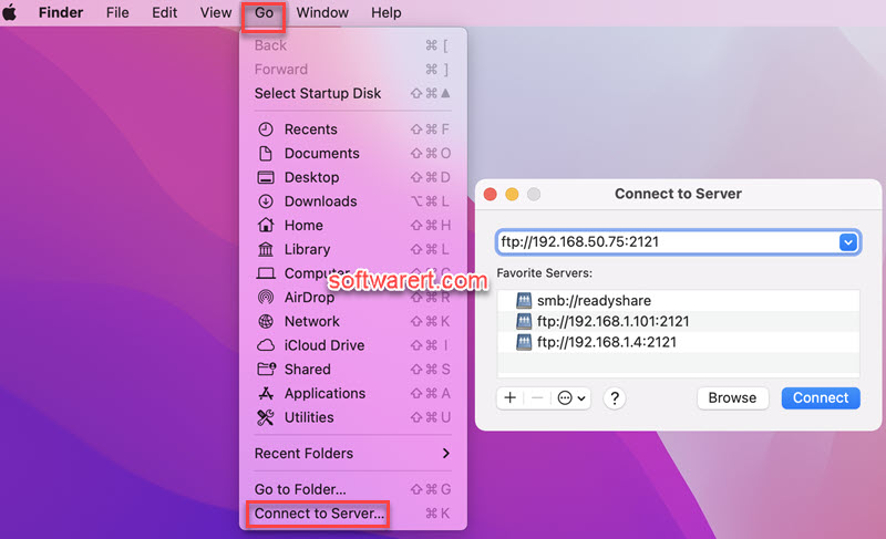 Mac Finder connect to server - connect ShareMe FTP server on Android