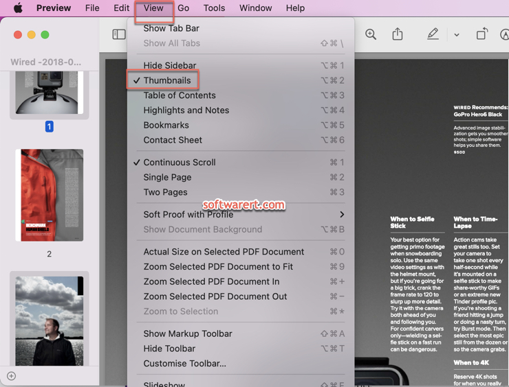 Mac preview view thumbnails panel at sidebar