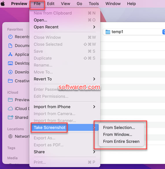 take a screenshot using Preview on Mac