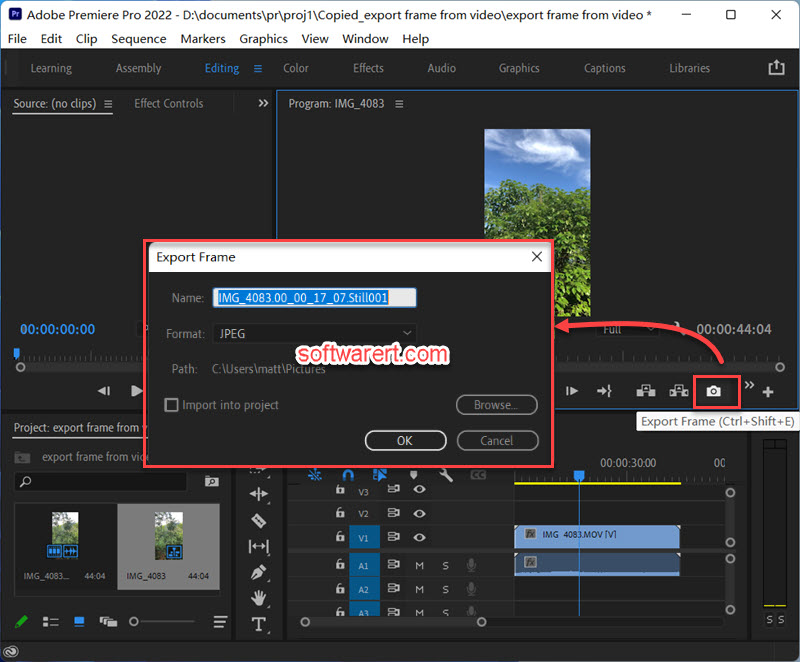 Save video frames in Premiere’s Program Monitor