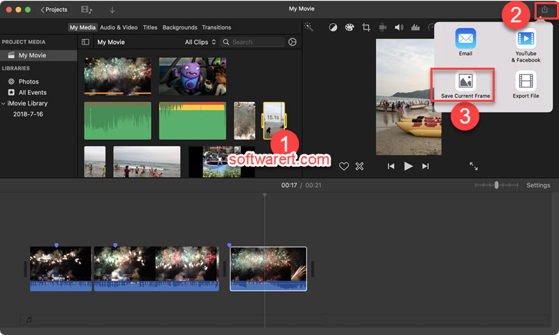Save images from video in iMovie’s media browser