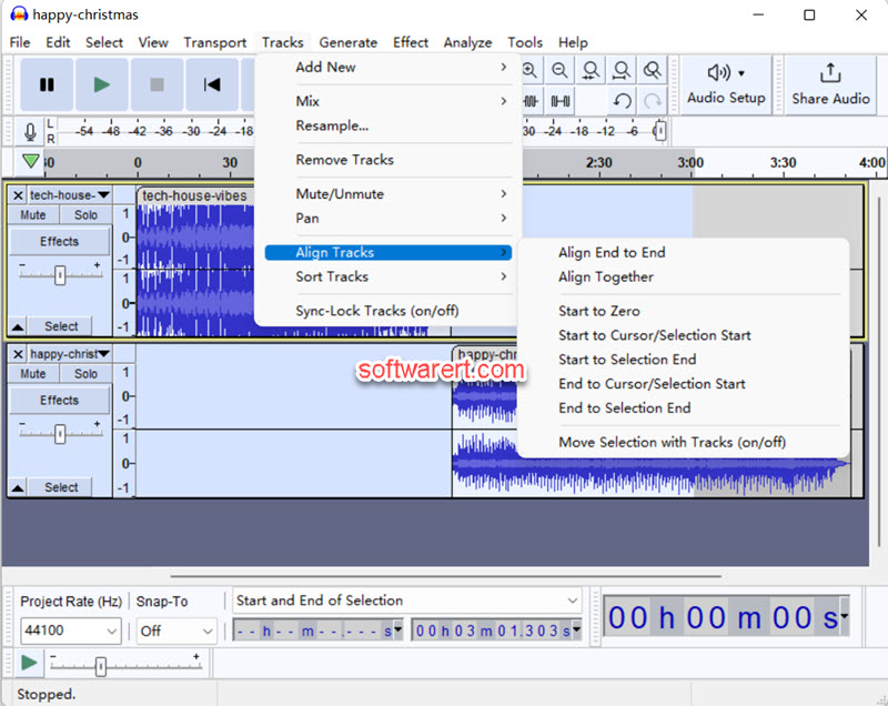 align audio tracks in audacity on windows pc