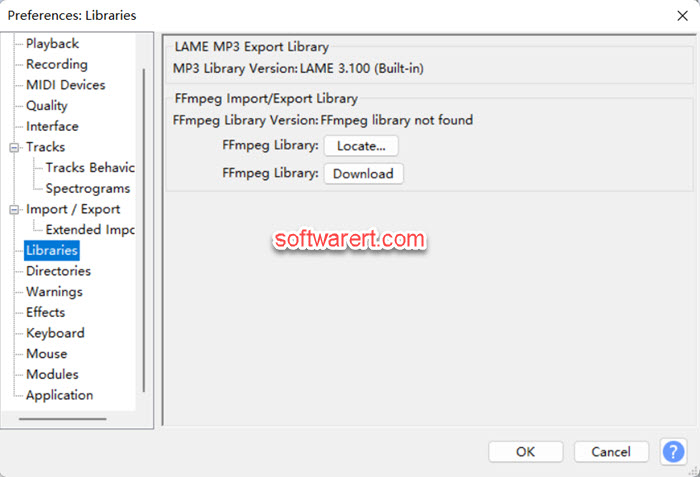 audacity for windows to locate download ffmpeg library